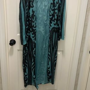 SFC(Southern Fried Chics) Long Sleeve Royal Sequin Duster - Black and Turquoise